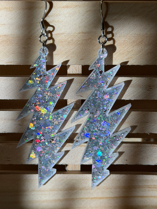 Playing in the Band Holographic Glitter | Grateful Dead 13-Bolt Earrings | iridescent holographic silver