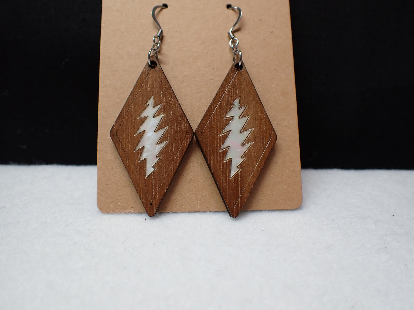 Grateful Dead Earrings - Mother of Pearl Bolt Inlay