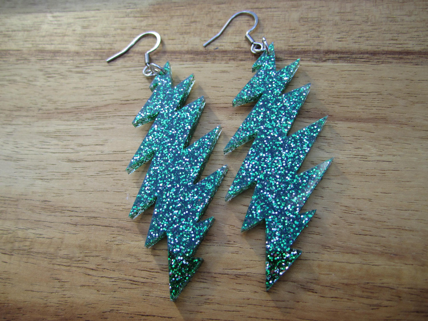 Bertha Glitter | Grateful Dead 13-Bolt Earrings | Green Glitter