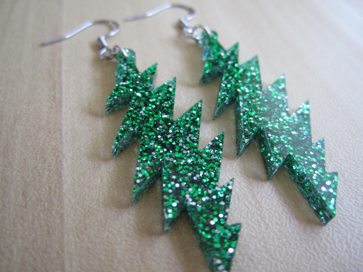 Bertha Glitter | Grateful Dead 13-Bolt Earrings | Green Glitter