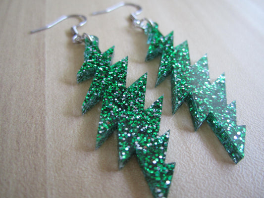 Bertha Glitter | Grateful Dead 13-Bolt Earrings | Green Glitter