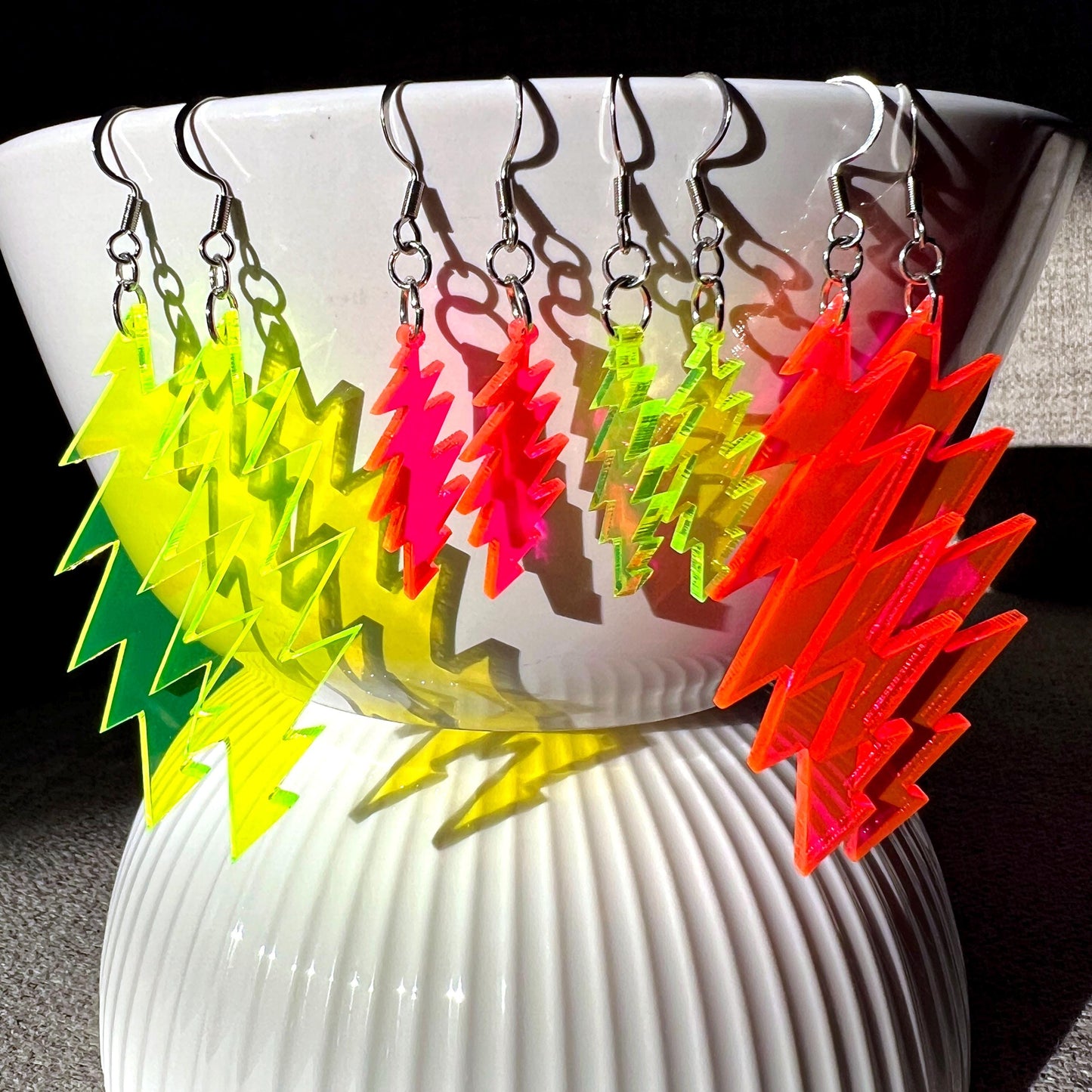 Fire on the Mountain Neon | Grateful Dead 13-Bolt Earrings | pink neon flourescent