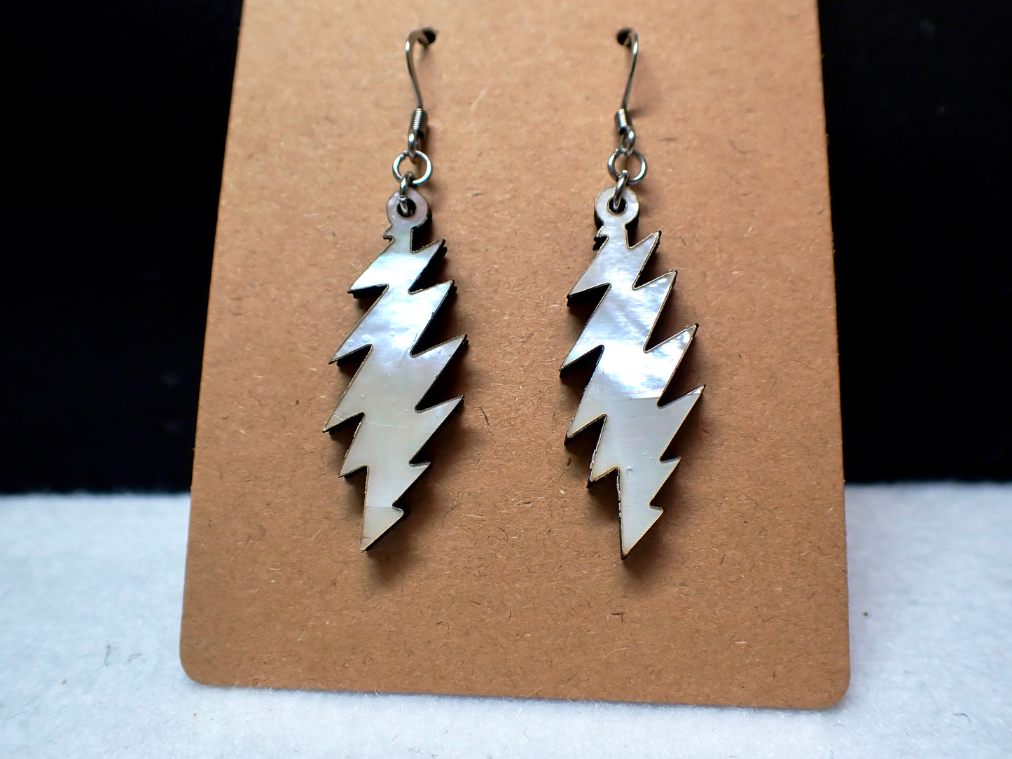 Grateful Dead Earrings - Mother of Pearl Bolt on Walnut