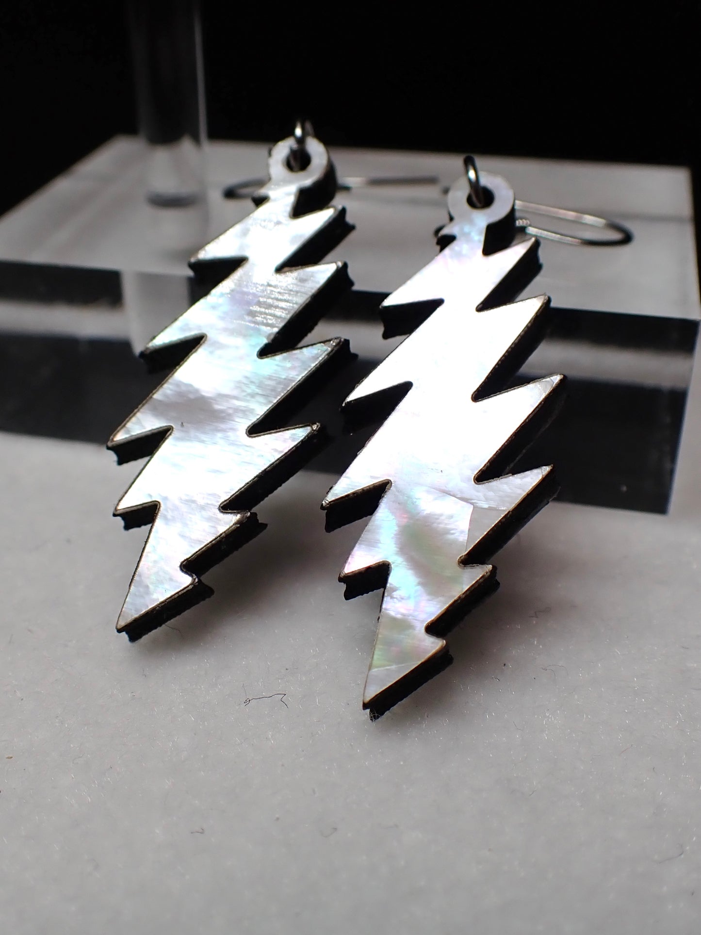 Grateful Dead Earrings - Mother of Pearl Bolt on Walnut