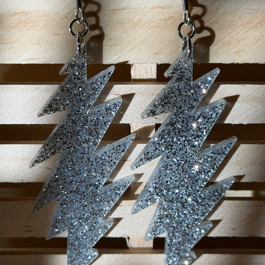 Sunshine Daydream Glitter | Grateful Dead 13-Bolt Earrings | silver sparkle