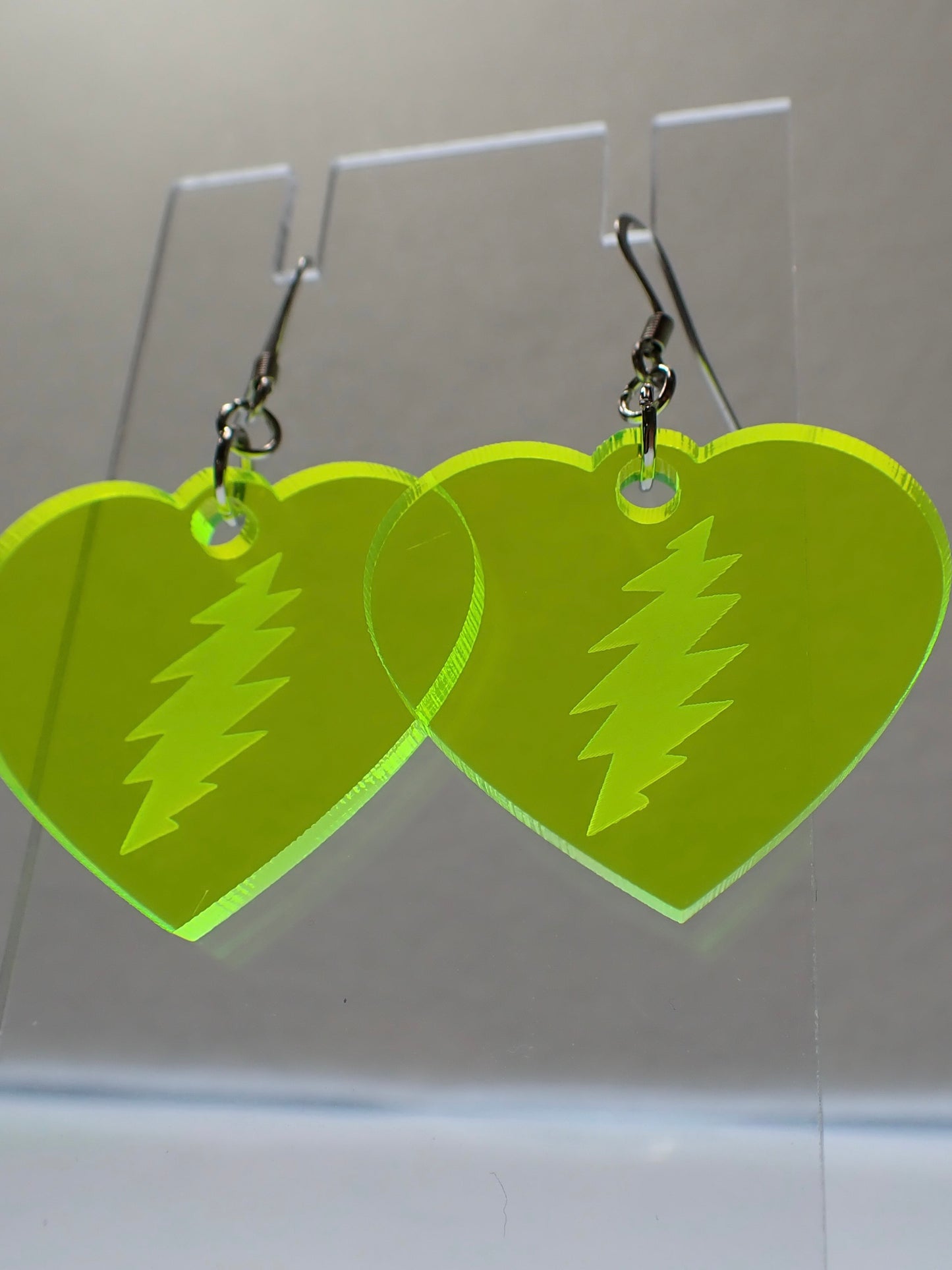 Grateful Dead Earrings - Neon Heart Bolts