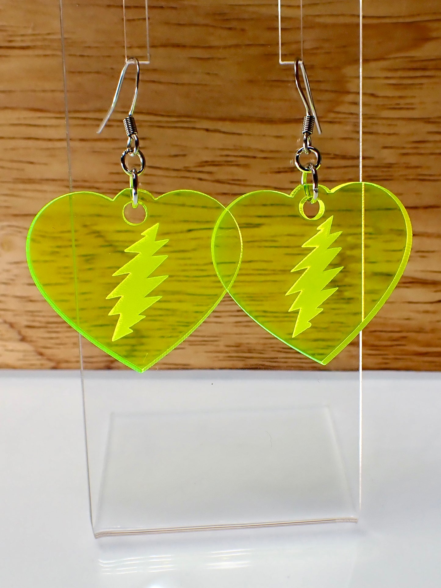 Grateful Dead Earrings - Neon Heart Bolts