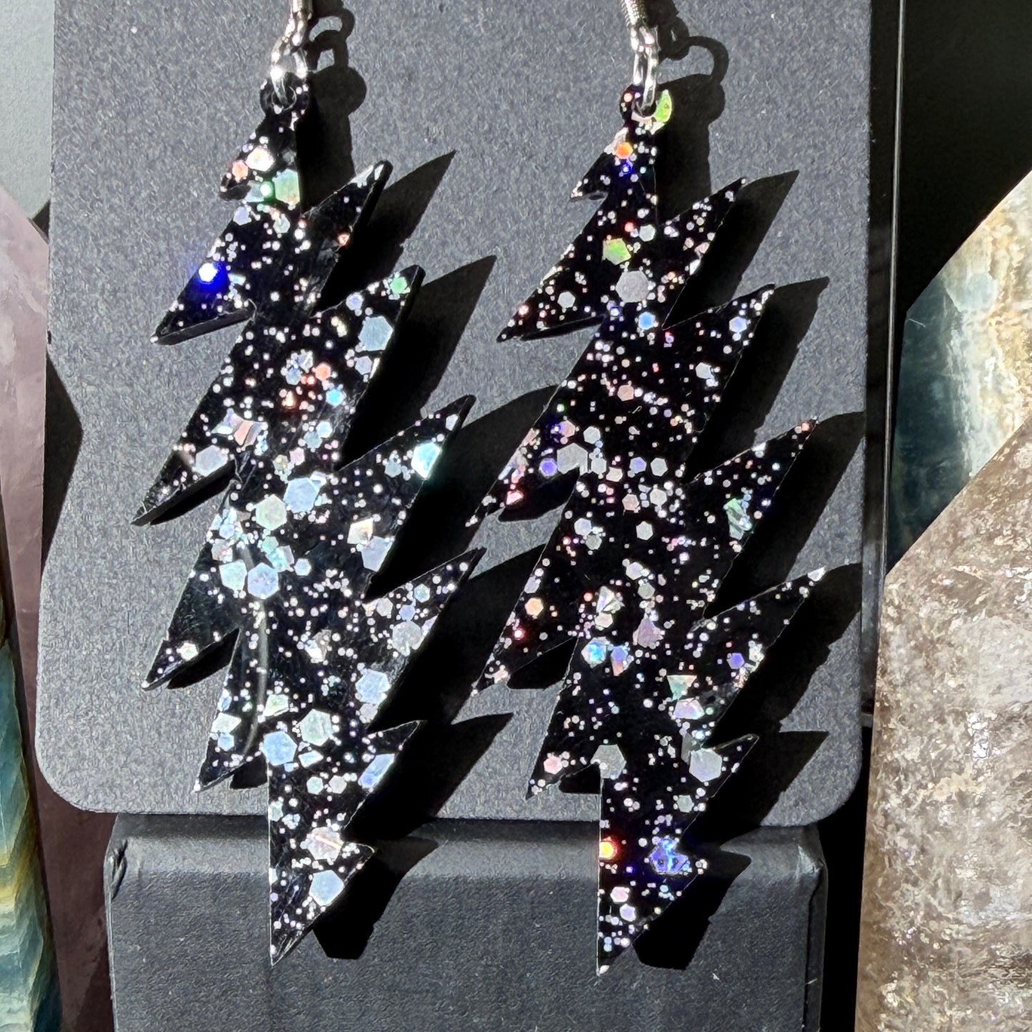Dark Star Glitter | Grateful Dead 13-Bolt Earrings | Black with holographic sparkle