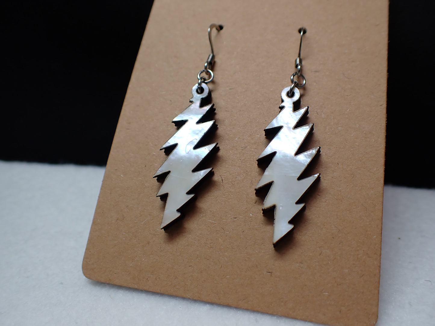 Grateful Dead Earrings - Mother of Pearl Bolt on Walnut