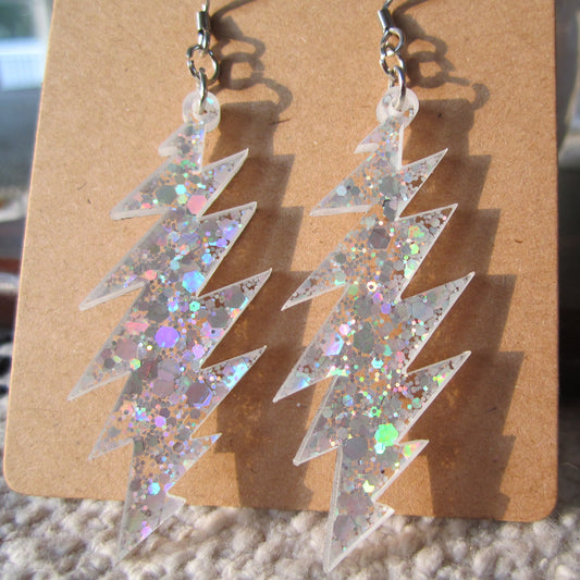 Playing in the Band Holographic Glitter | Grateful Dead 13-Bolt Earrings | iridescent holographic silver