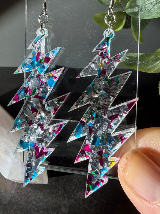 Box of Rain Glitter | Grateful Dead 13-Bolt Earrings | silver blue pink sparkle